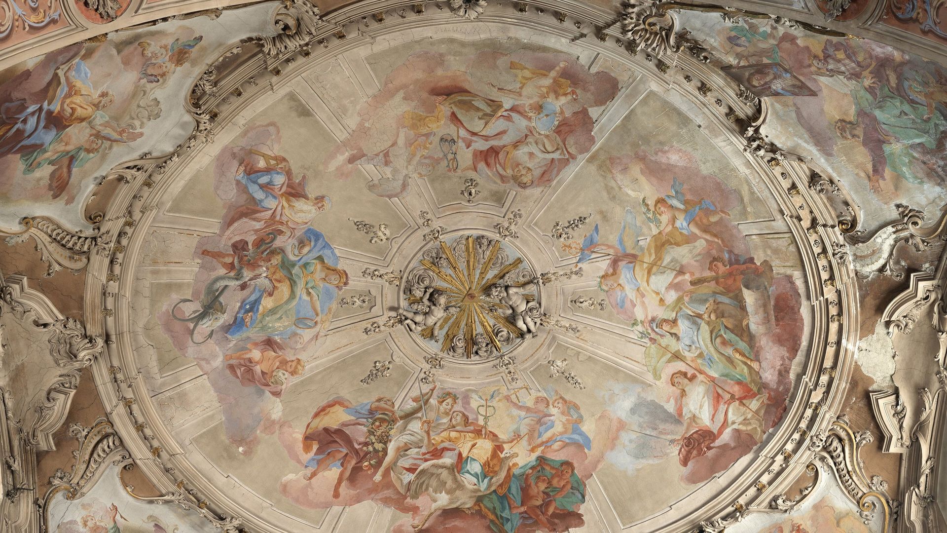 Alegorias das virtudes na abóbada do presbitério da igreja de Santa Maria Assunta, Manerba del Garda